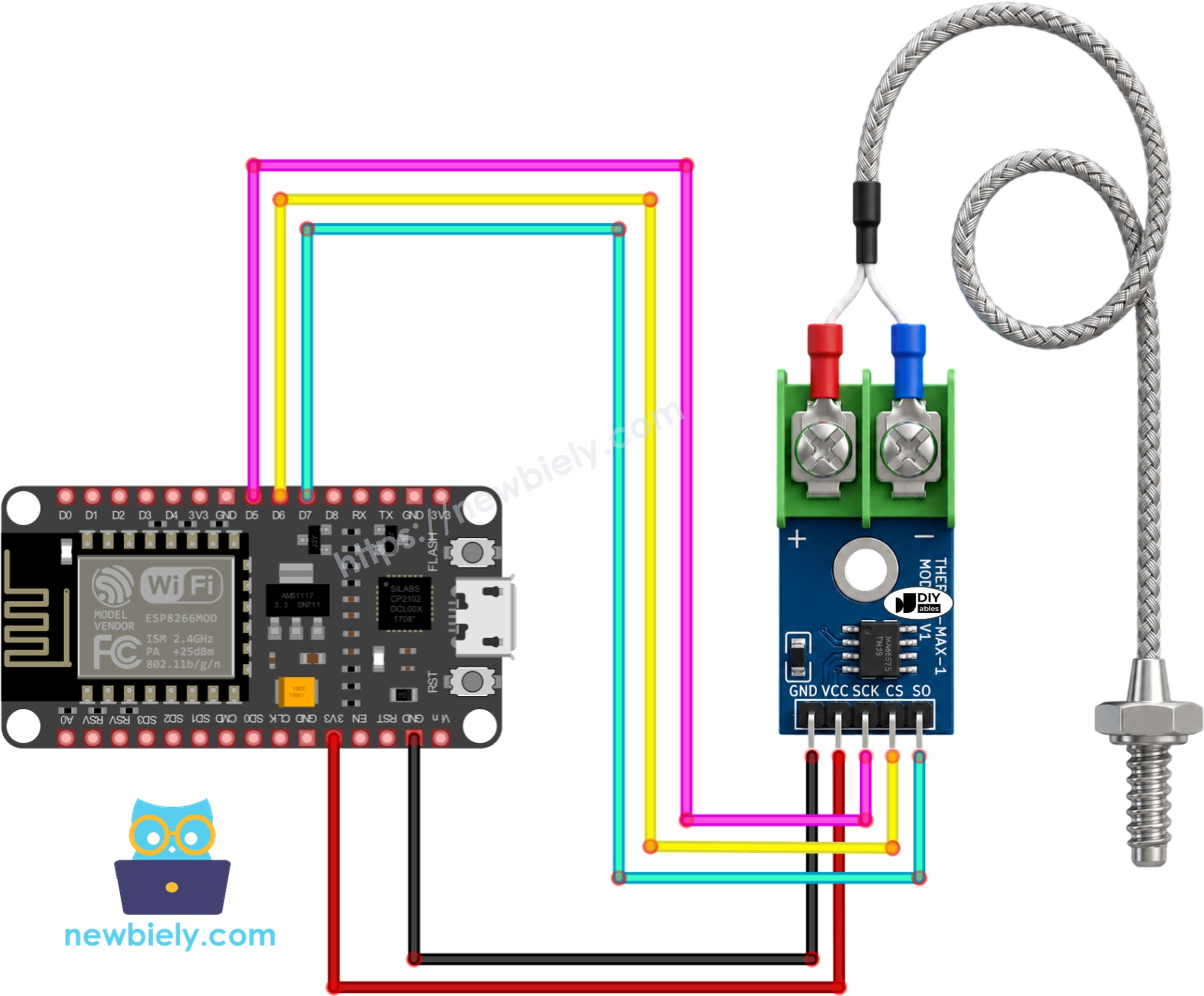 ESP8266 NodeMCU módulo termopar MAX6675 diagrama de ligação