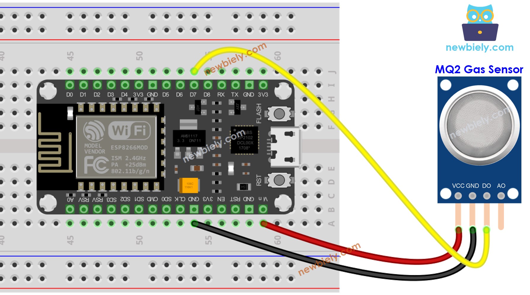 diagrama de ligação do sensor de gás MQ2 com ESP8266 NodeMCU