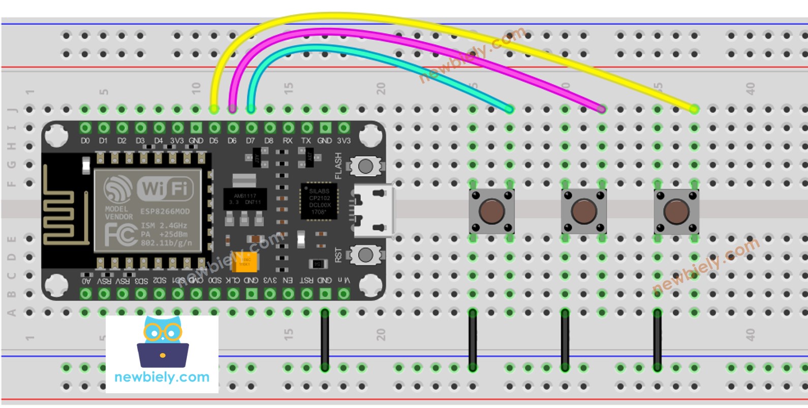 Diagrama de ligação da biblioteca de botão com ESP8266 NodeMCU