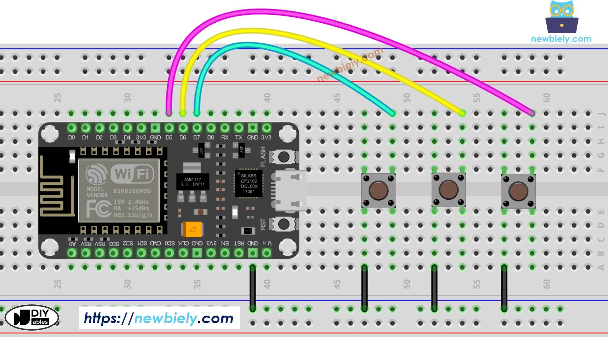Diagrama de ligação de vários botões com ESP8266 NodeMCU