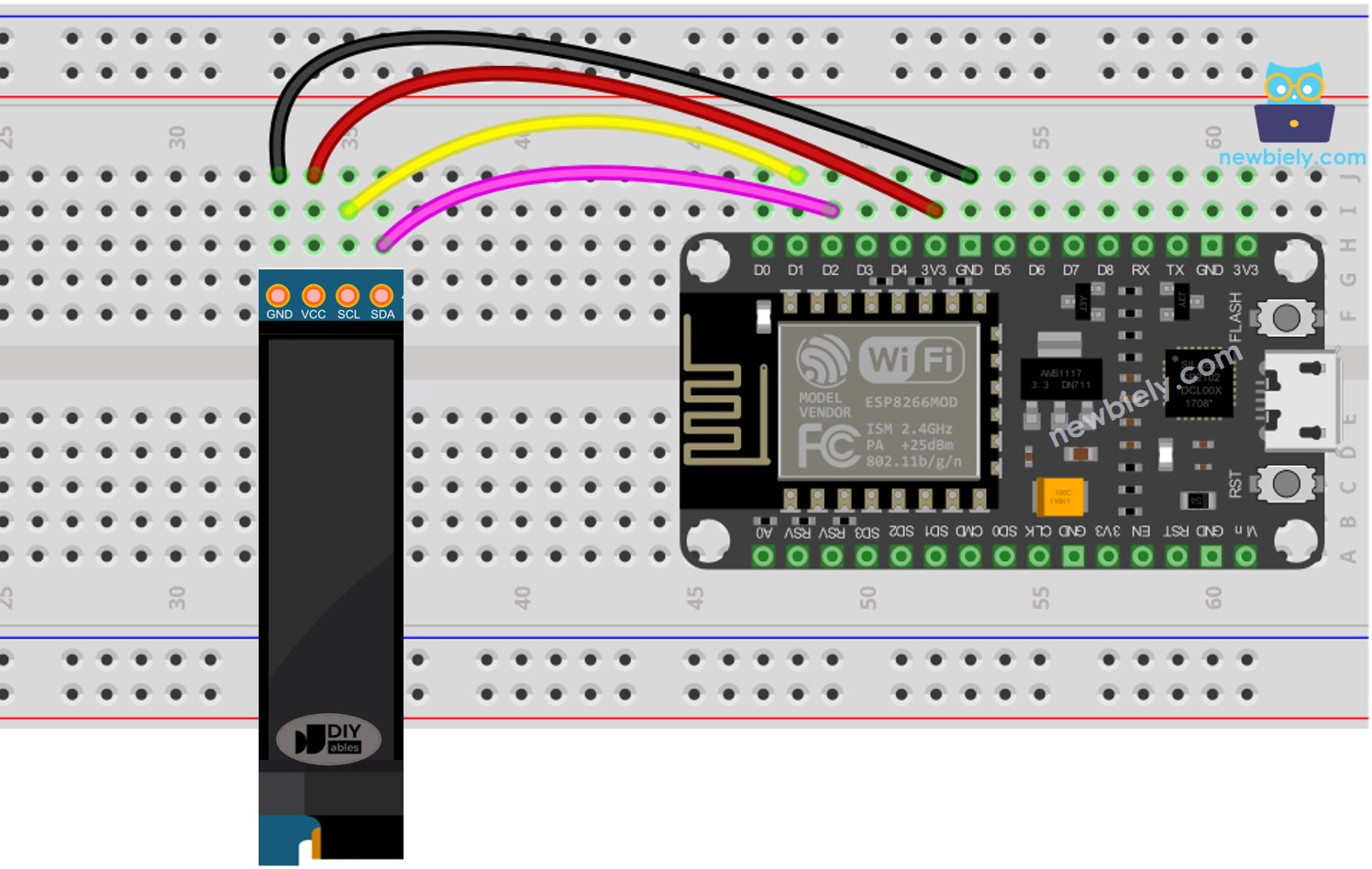 Diagrama de ligação do OLED 128x64 com ESP8266 NodeMCU
