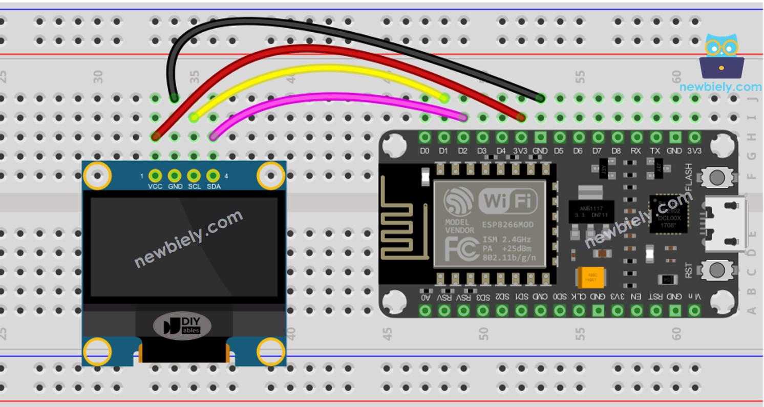 Diagrama de ligação do OLED com ESP8266 NodeMCU