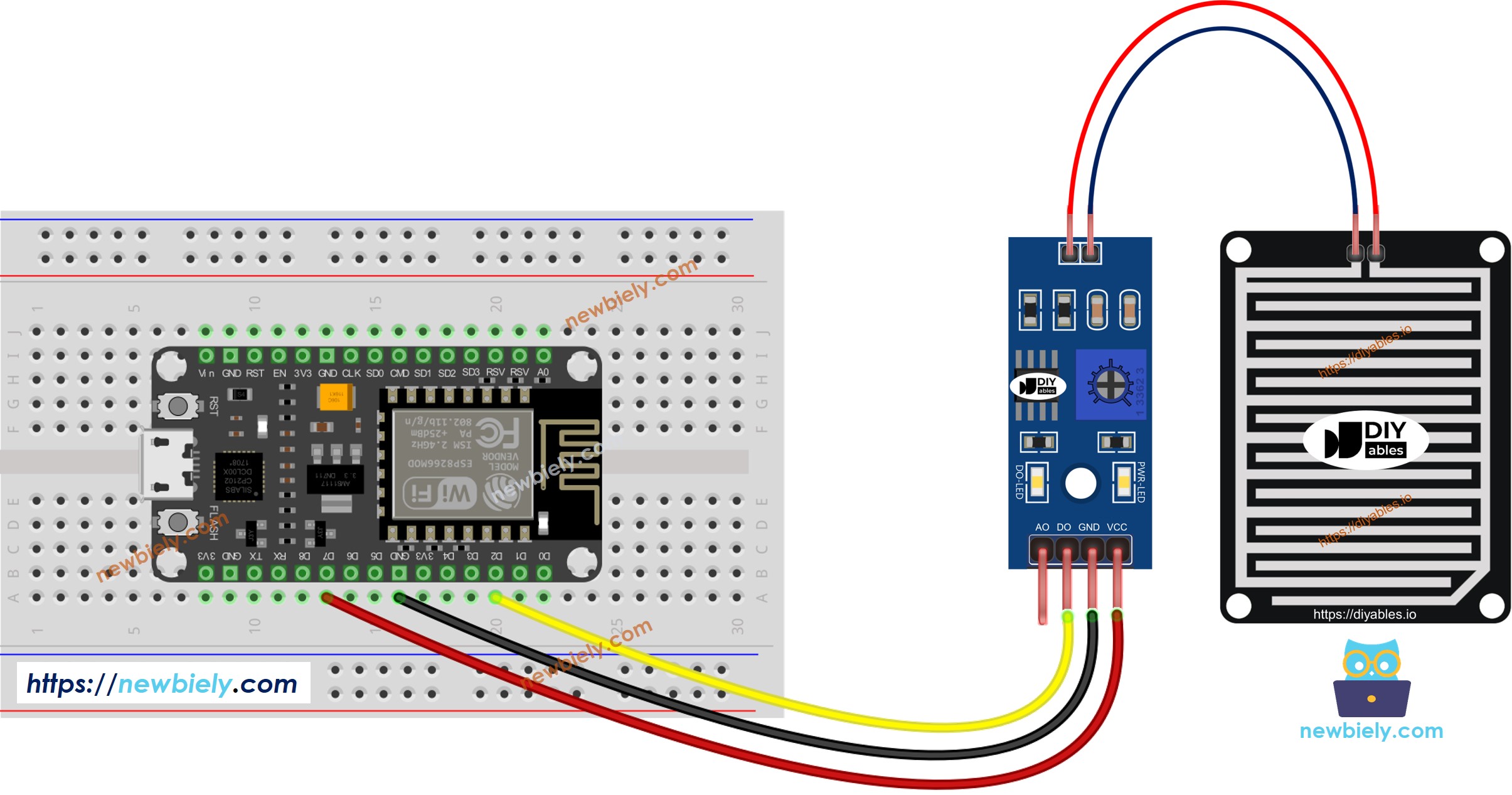 diagrama de ligação do sensor de chuva com ESP8266 NodeMCU
