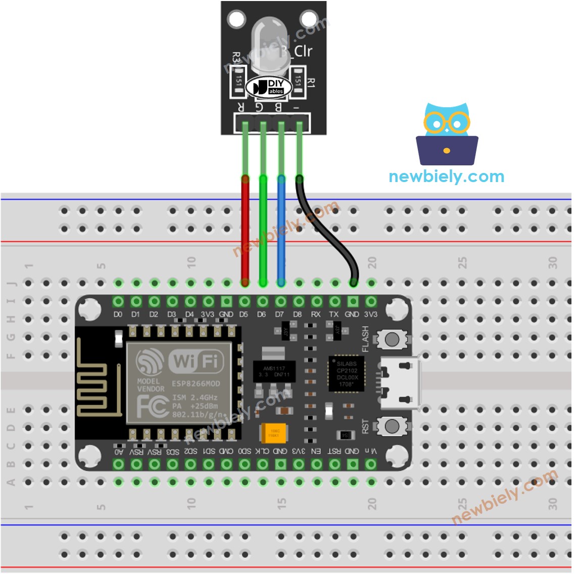 Diagrama de ligação do módulo LED RGB com ESP8266 NodeMCU