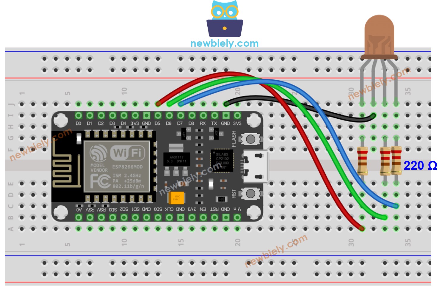 Diagrama de ligação do LED RGB com ESP8266 NodeMCU