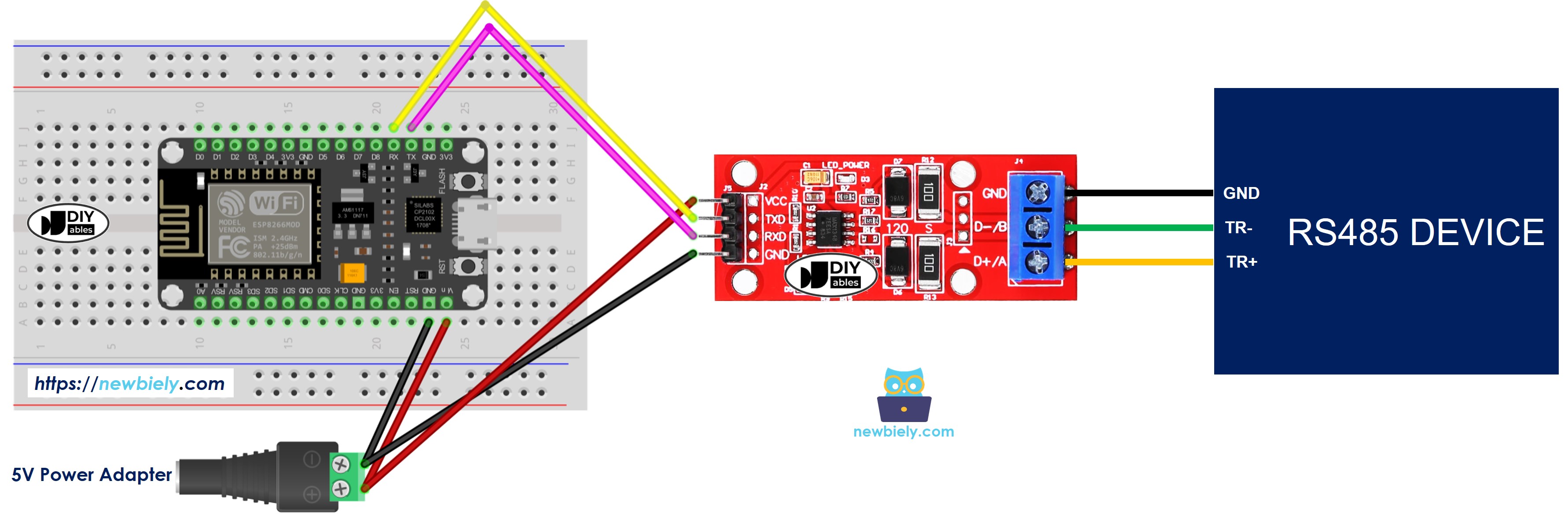 Diagrama de ligação do ESP8266 NodeMCU com TTL para RS485