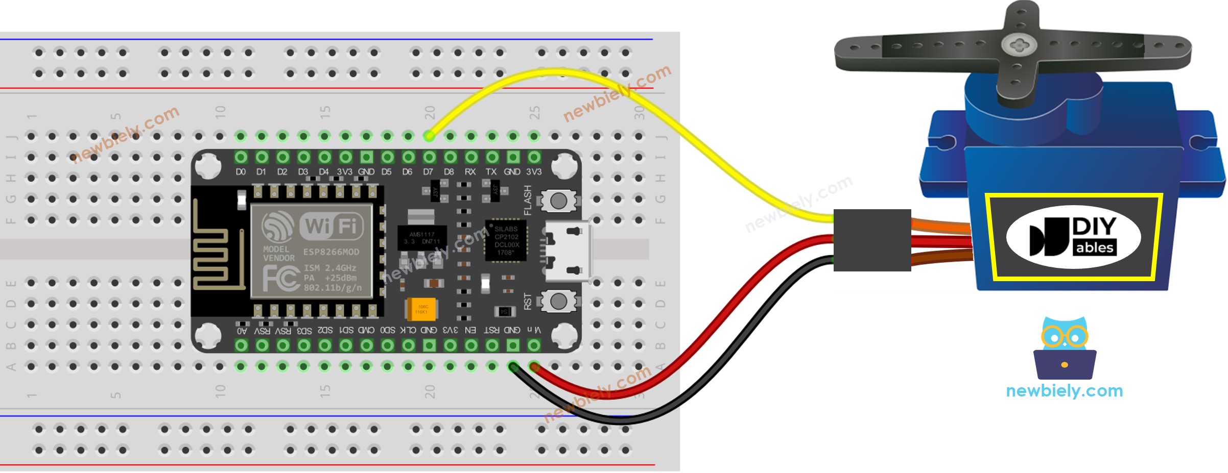 Diagrama de ligação do ESP8266 NodeMCU com Servo Motor
