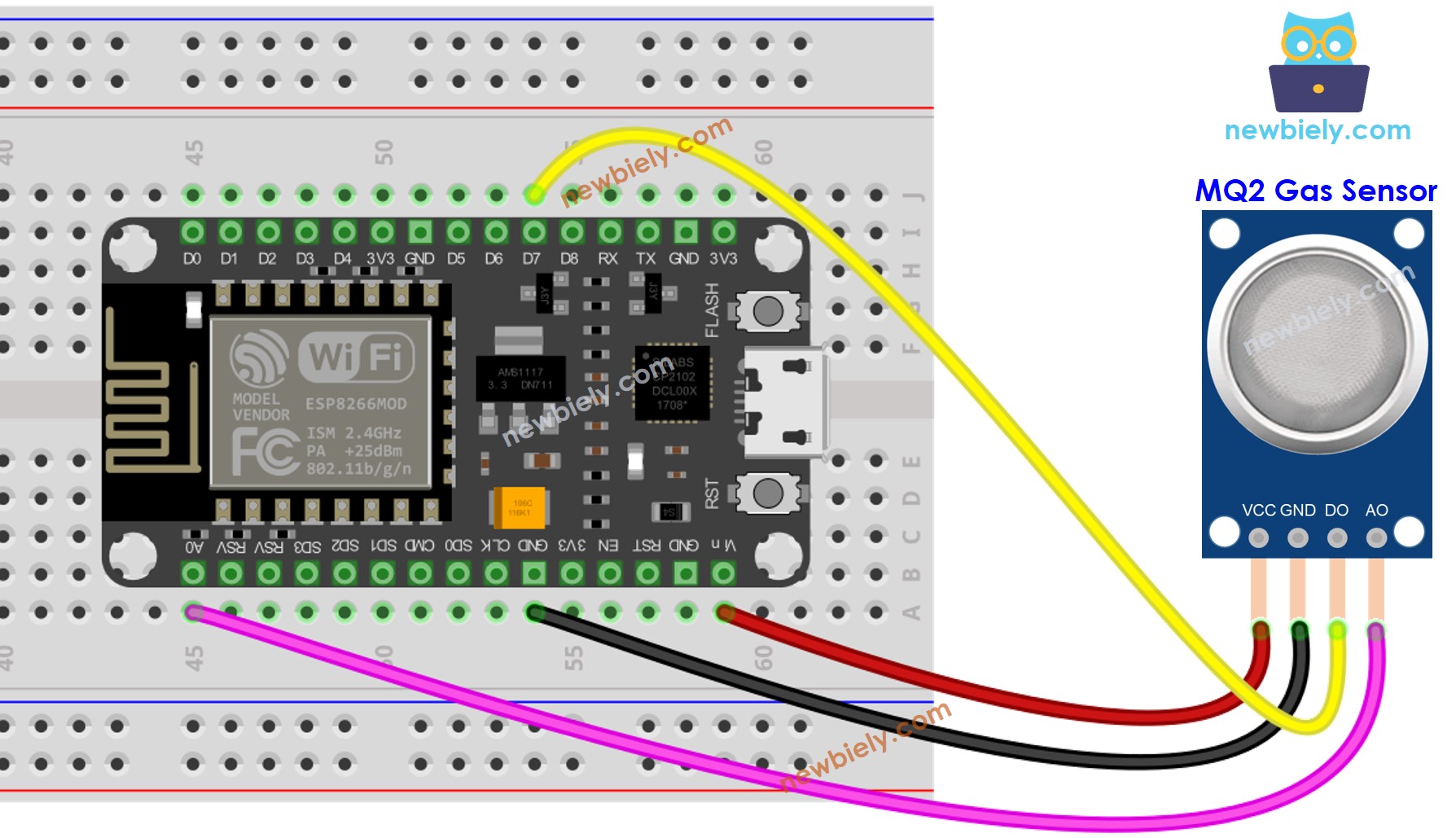 diagrama de ligação do sensor de fumaça com ESP8266 NodeMCU