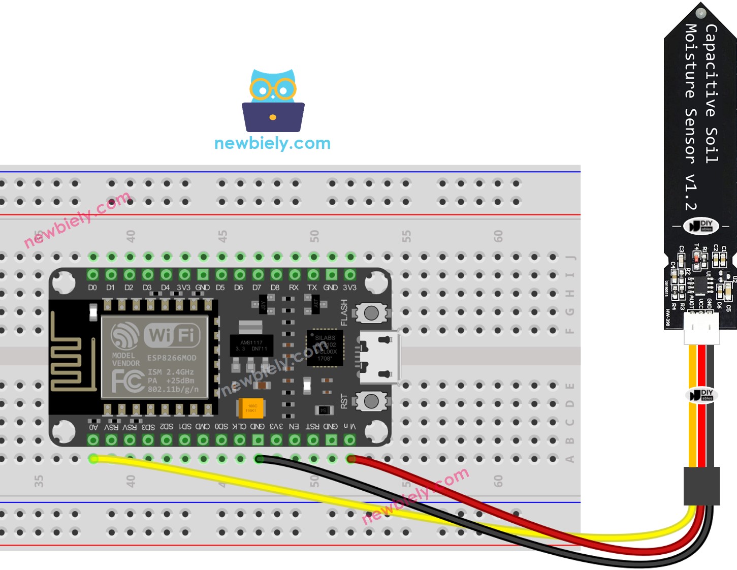 Diagrama de ligação do sensor de umidade do solo com ESP8266 NodeMCU