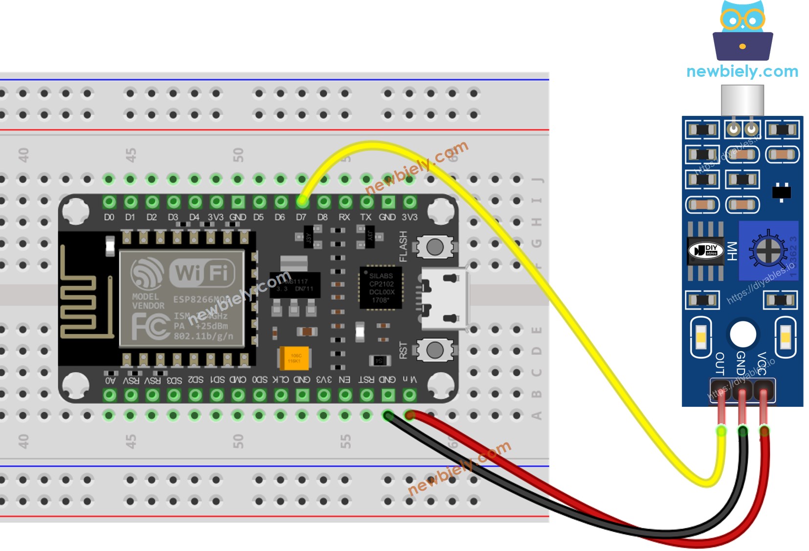 Diagrama de Ligação do Sensor de Som com ESP8266 NodeMCU