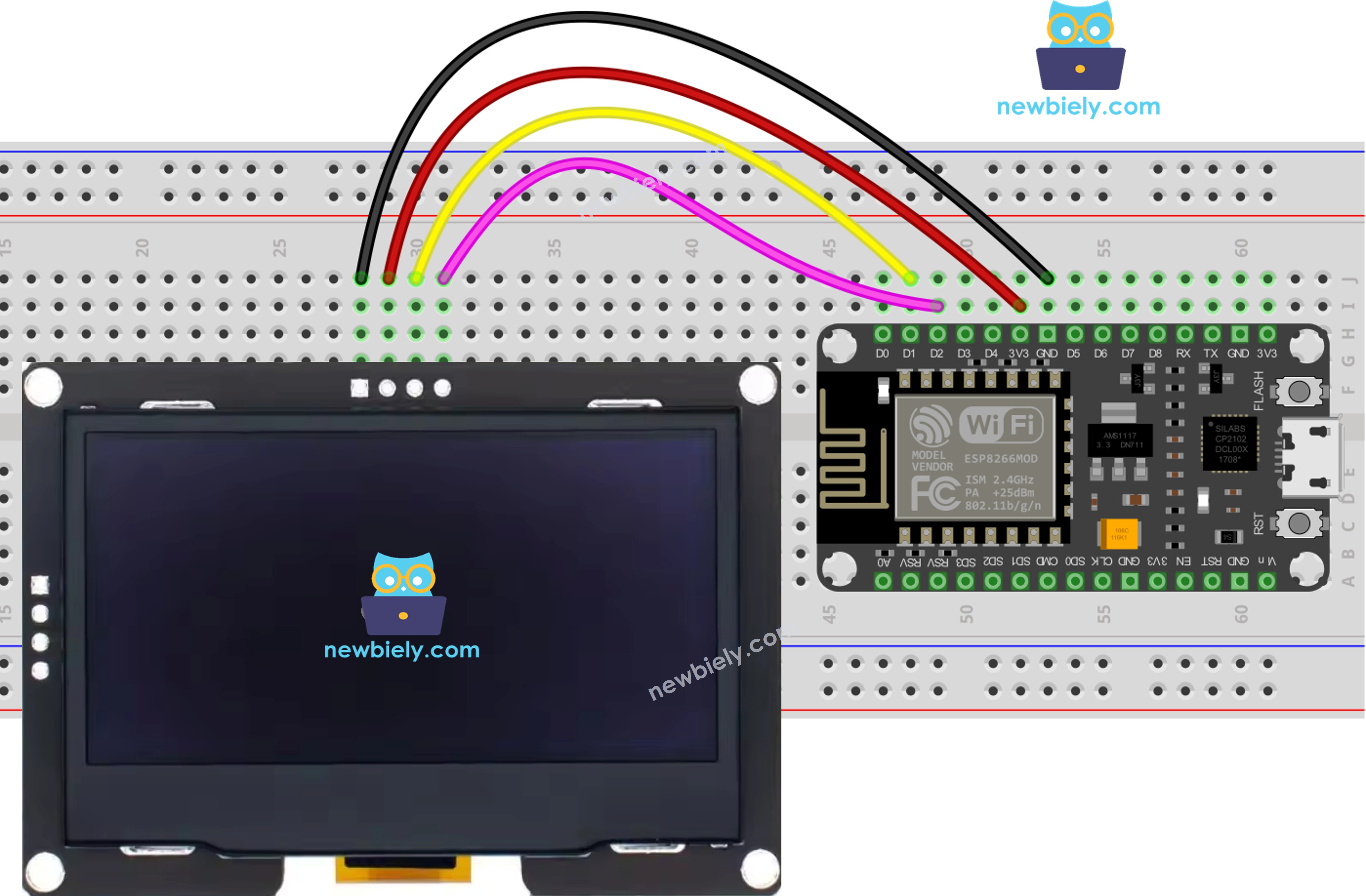 Diagrama de ligação do OLED SSD1309 com ESP8266 NodeMCU