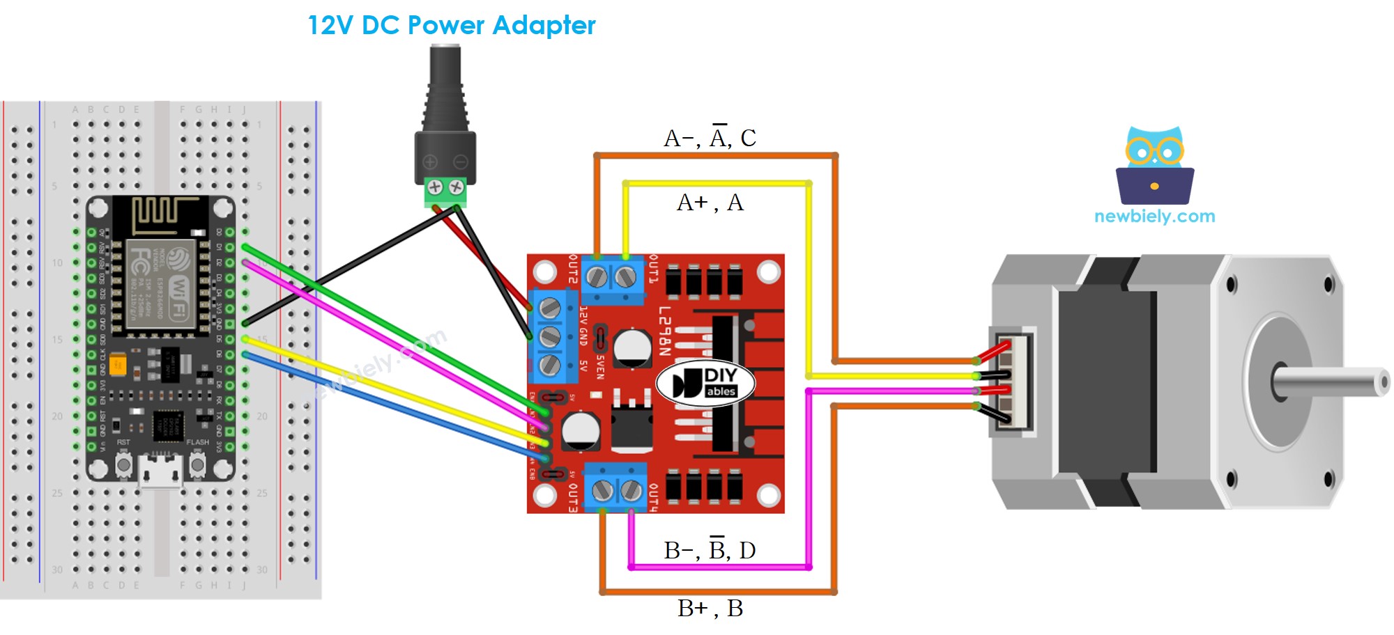 Diagrama de ligação do motor de passo ESP8266 NodeMCU com driver L298N
