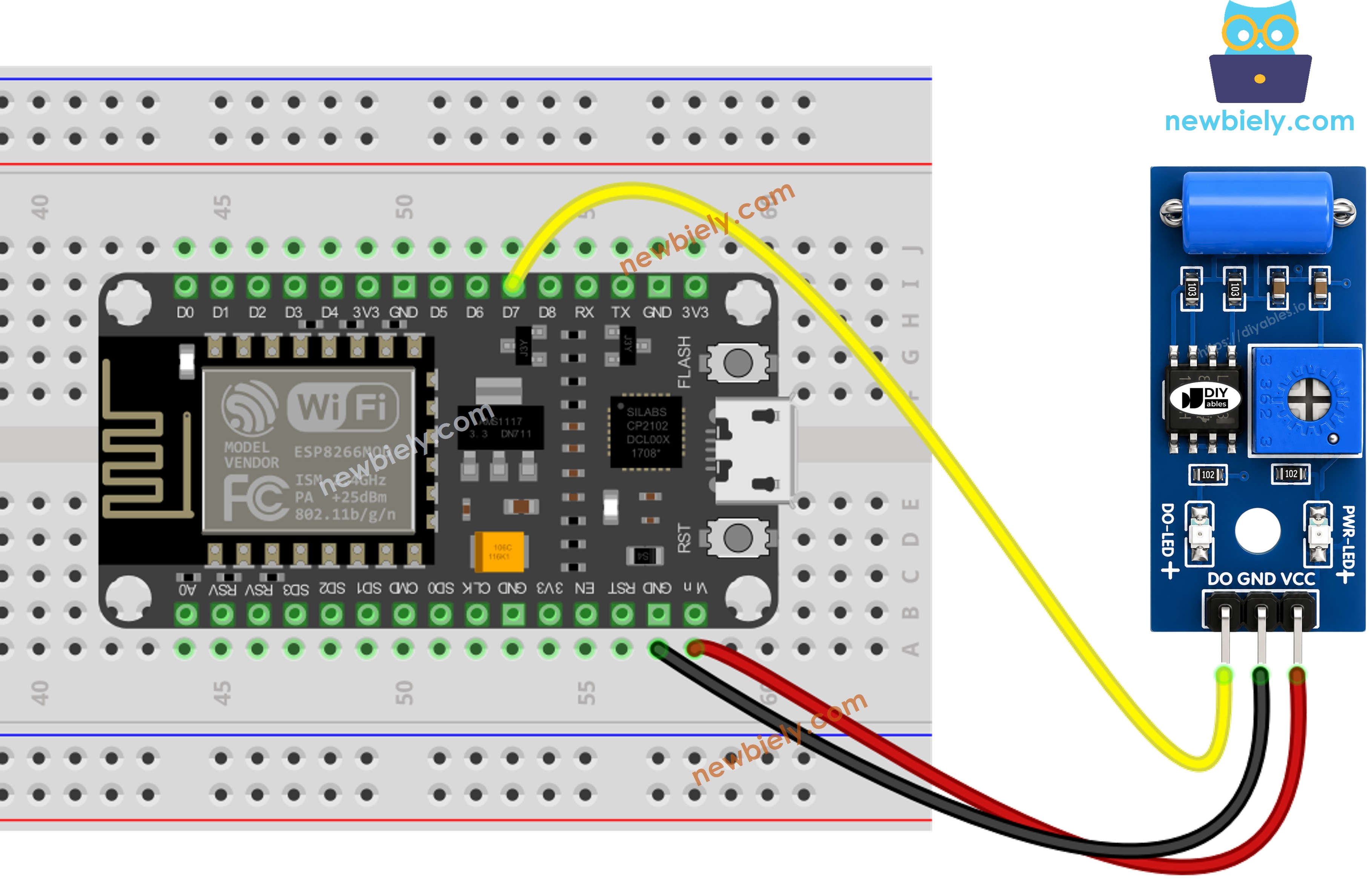 Diagrama de Ligação do Sensor de Vibração SW-420 com ESP8266 NodeMCU