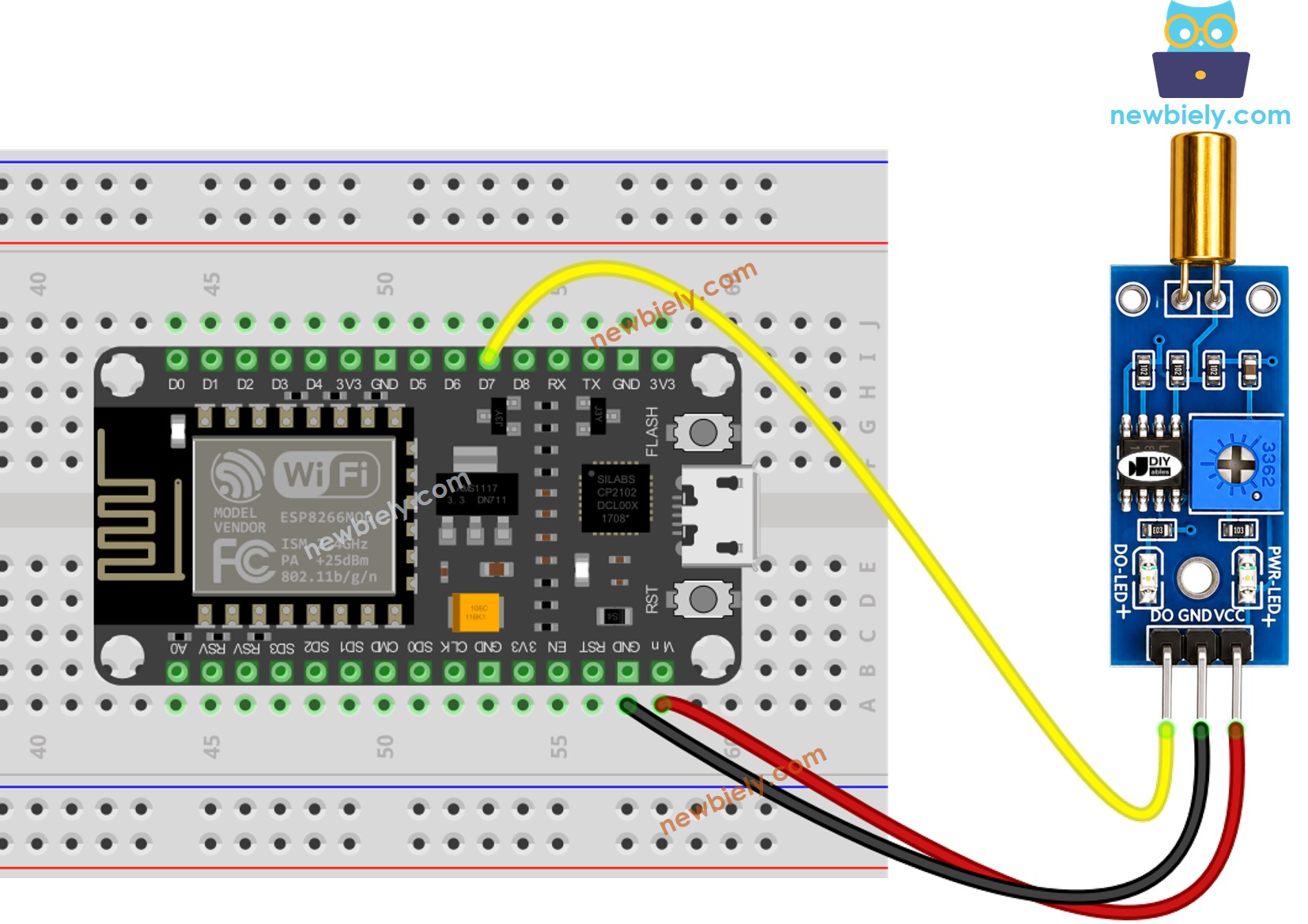 Diagrama de Ligação do Sensor de Inclinação SW520D com ESP8266 NodeMCU