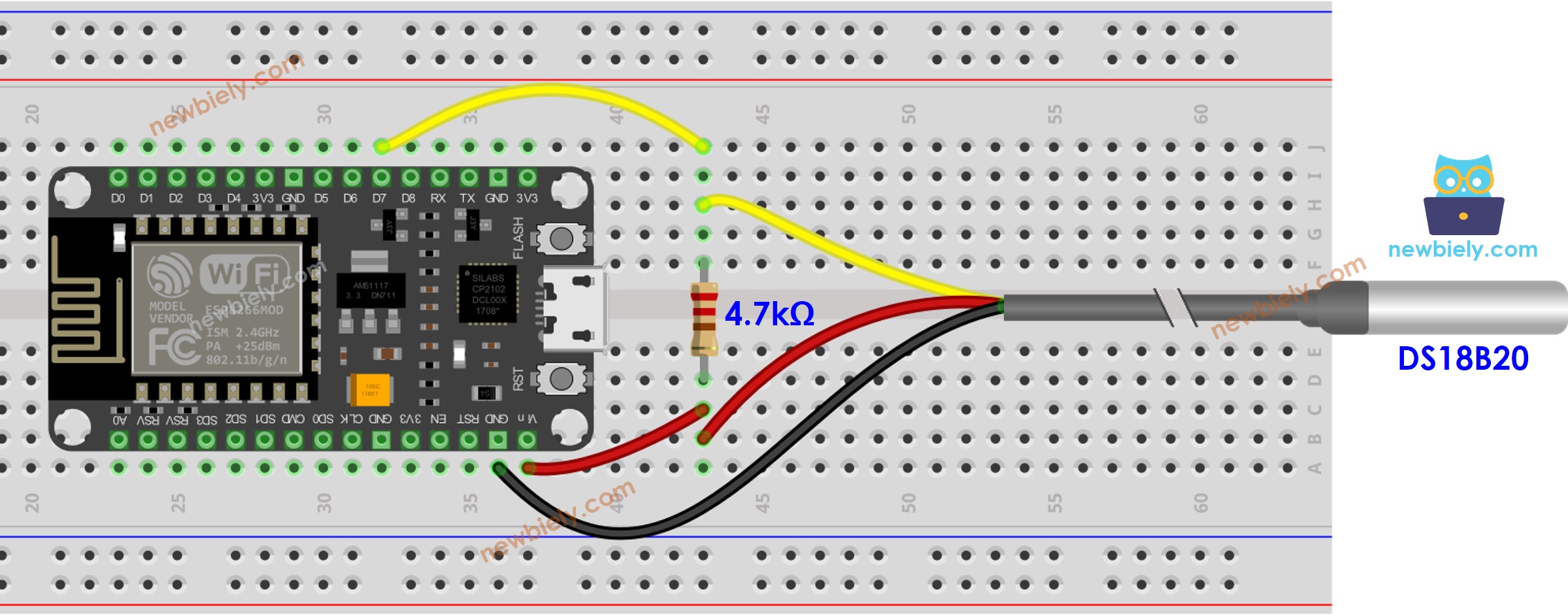 Diagrama de ligação do sensor de temperatura com ESP8266 NodeMCU