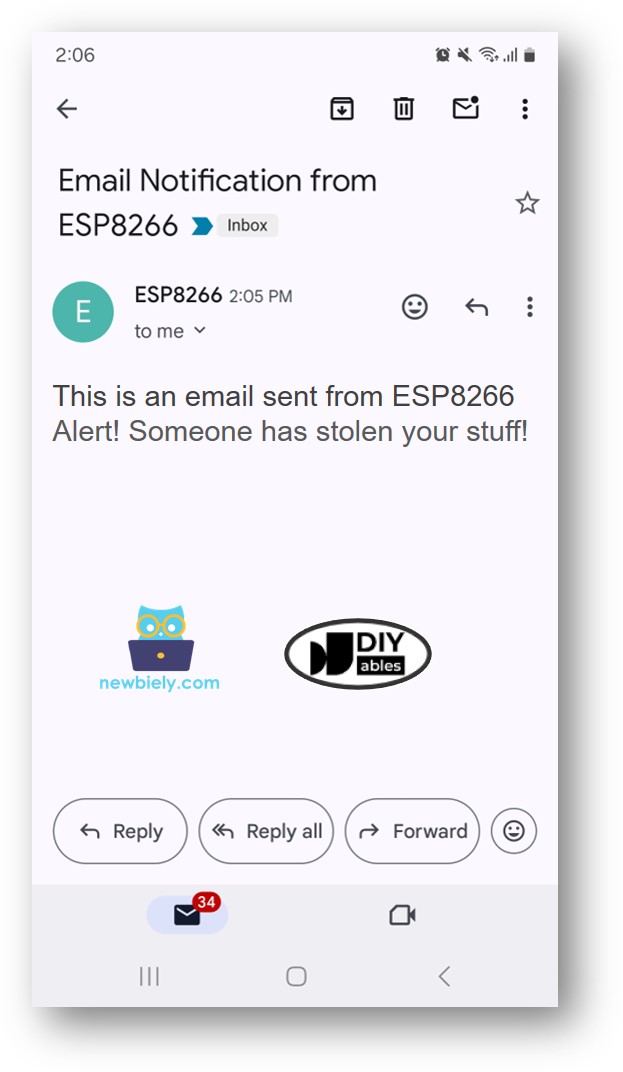 E-mail de detecção de furto com ESP8266 NodeMCU