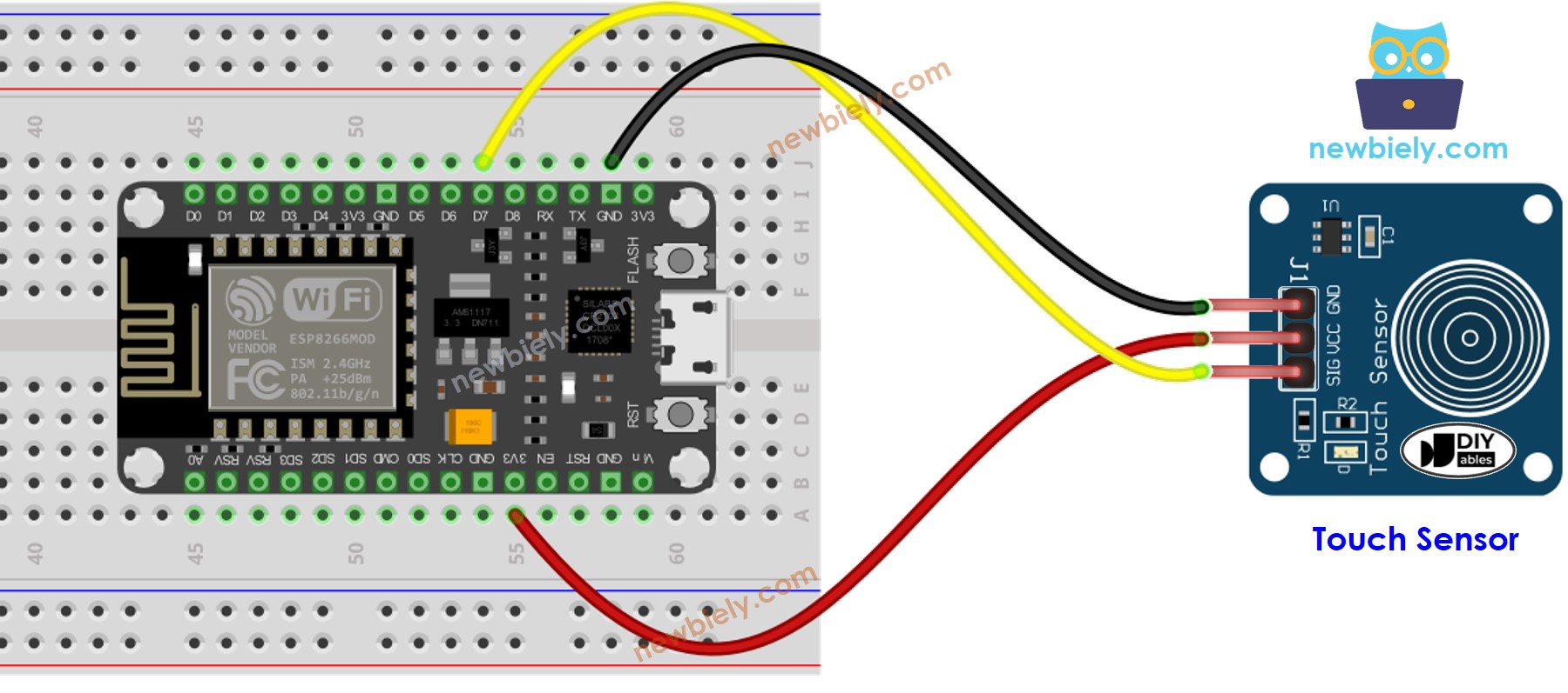 ESP8266 NodeMCU sensor de toque diagrama de ligação