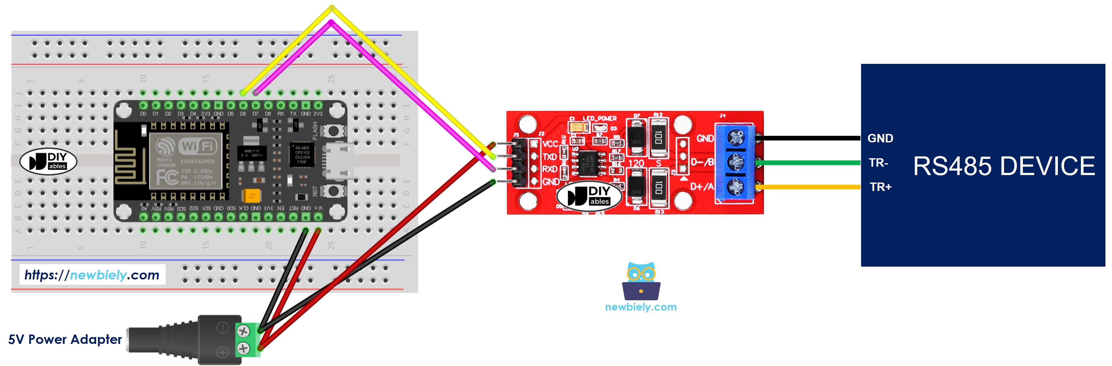 Diagrama de ligação do ESP8266 NodeMCU com RS-485 para TTL