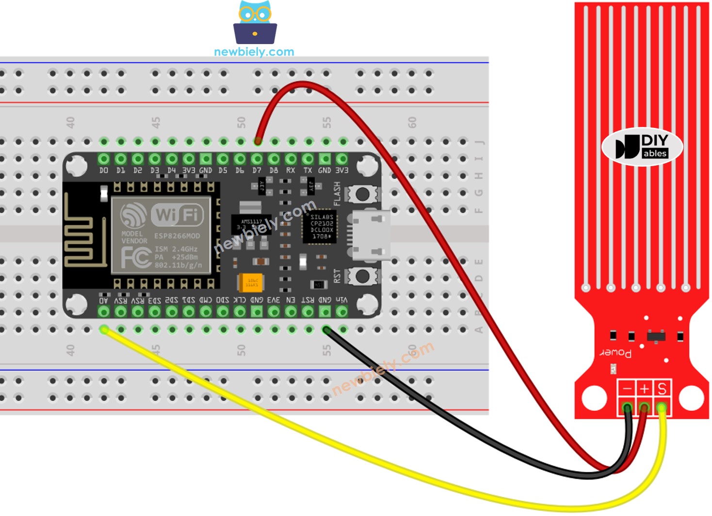 diagrama de ligação do Sensor de Água com ESP8266 NodeMCU