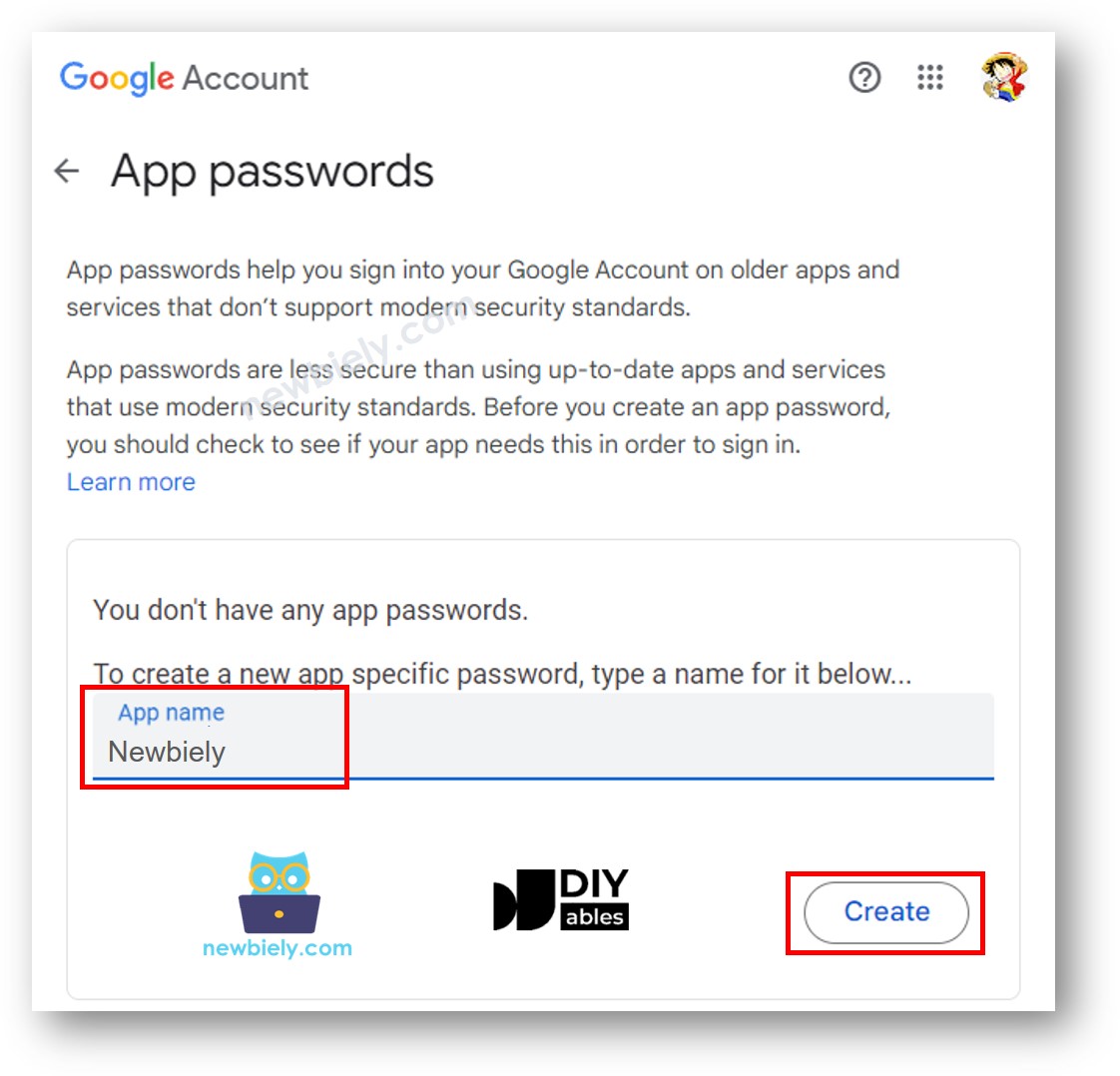 Senhas de App do Google