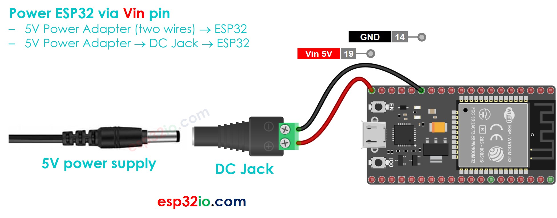 como alimentar o ESP32 pelo pino Vin