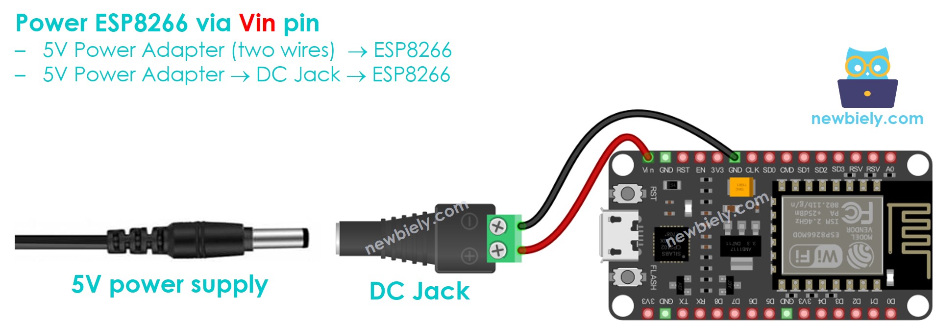 como alimentar o ESP8266 NodeMCU pelo pino Vin