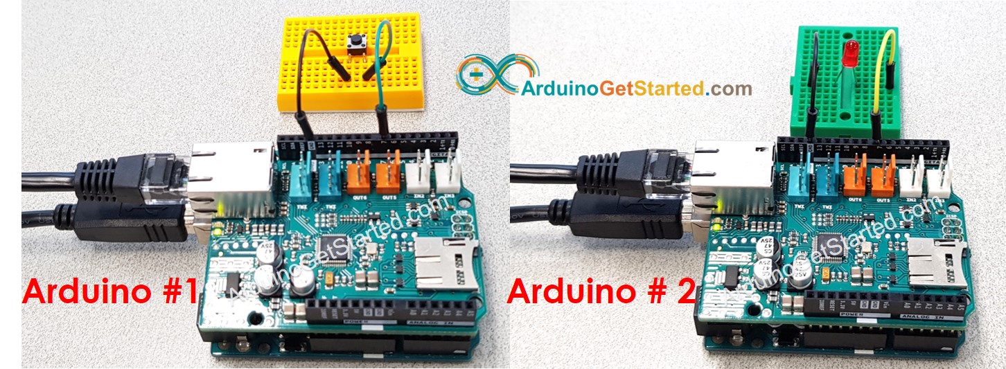 dois arduinos led interruptor botão